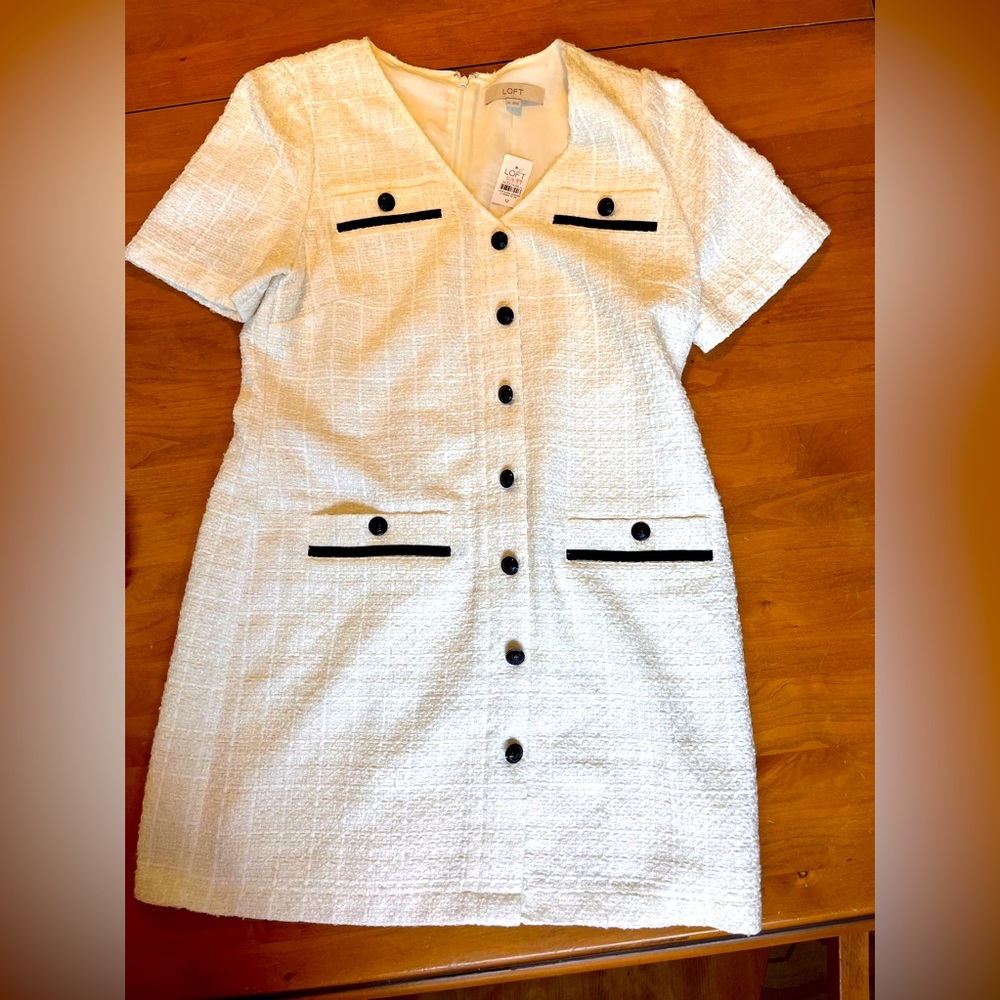 NWT - The Loft - White and Black Button-Down Dress